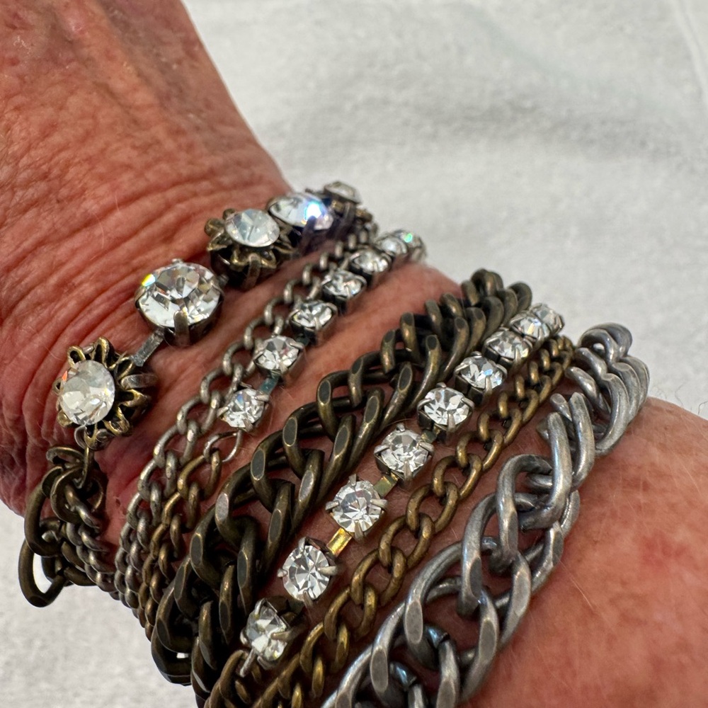 Silver and Gold Layered Chain-Link Crystal Bracelets